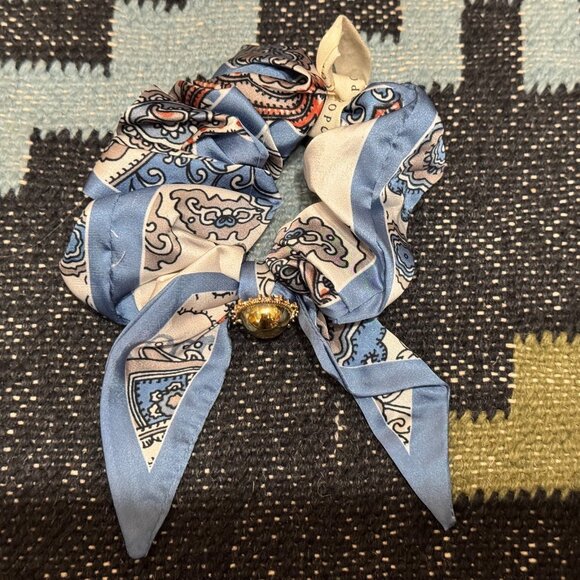 ANTHROPOLOGIE Charmed Hair Scarf Scrunchie, Light Blue Floral Paisley - Picture 3 of 8